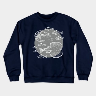 Sea Fishes - Hand Drawn - Grey Crewneck Sweatshirt